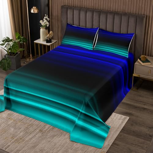 Homewish Gradient Steppdecke Abstrakte Kunst Tagesdecke 240x260cm für Mädchen Jungen Ästhetische Glühende Moderne 3D-Druck Ombre Steppdecken,Tealblau Tagesdecken 2 Kissenbezüge Moderne raumdekor von Homewish