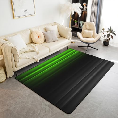 Homewish Gradient Teppich Ästhetik Abstrakte Kunst Teppiche Wohnzimmer für Mädchen Jungen Moderne 3D-Druckstreifen Ombre Glühend Carpet Schwarz Grün Flächenteppich 150x200 für Schlafzimmer Rug von Homewish