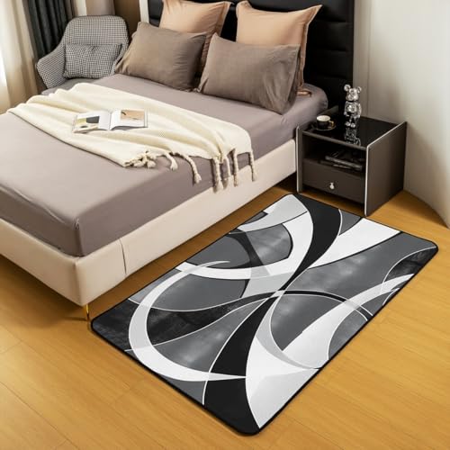 Homewish Grau Schwarz Weiß Teppich Schlafzimmer Geometrische Linien Teppiche Wohnzimmer Abstrakte Kunst Ästhetik Carpet Moderne Mode Kinderteppich 150x200 Stilvoll Pflegeleicht Rug für Jugendliche von Homewish