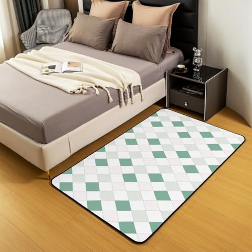 Homewish Grün Und Weiß Teppich Geometrischer Retro Diamant Kinderteppich Bunter Gitter Rug Vintage-Ästhetik Teppiche Wohnzimmer 100x150 Stilvoll rutschfest Pflegeleicht Carpet für Teenager Homewish Grün Und Weiß Teppich Geometrischer Retro Diamant Kinderteppich Bunter Gitter Rug Vintage-Ästhetik Teppiche Wohnzimmer 100x150 Stilvoll rutschfest Pflegeleicht Carpet für Teenager von Homewish
