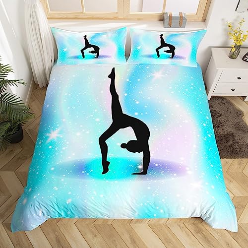 Homewish Gymnastik-Bettbezug für Einzelbett, Gymnastikliebhaber-Bettwäsche-Set, Gymnastik-Geschenke für Mädchen, Weltraumstern, Glitzer, Trösterbezug, Batikstoff, Sternenhimmel, Steppbezug, von Homewish