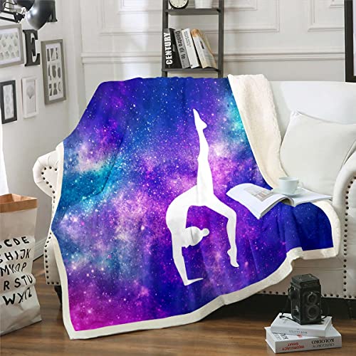 Homewish Gymnastik Decke Werfen für Mädchen Frauen Geschenk,Gymnastik Liebhaber Fleece Decke Lila Galaxy Fuzzy Decke 150x200 für Kinder Jugendliche Schlafzimmer,Tie Dye Glitter Blau Lila Sherpa Decke von Homewish