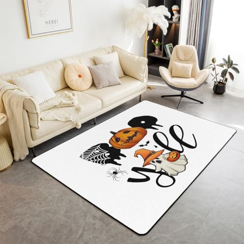 Homewish Halloween Boo Kinderteppich 100x150 Halloween Kürbis Teppiche Wohnzimmer für Teenager,Netter Geist Mit Zaubererhut Teppich Schwarzes Fledermaus-Spinnenweb Rug Stilvoll Pflegeleicht Weich Homewish Halloween Boo Kinderteppich 100x150 Halloween Kürbis Teppiche Wohnzimmer für Teenager,Netter Geist Mit Zaubererhut Teppich Schwarzes Fledermaus-Spinnenweb Rug Stilvoll Pflegeleicht Weich von Homewish