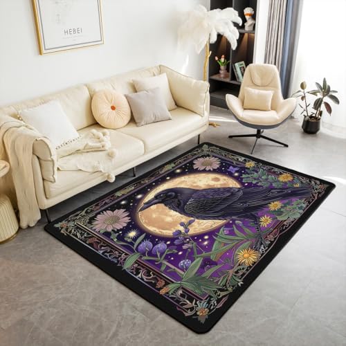 Homewish Halloween Crow Kinderteppich 100x150 Schwarzer Raven Teppiche Wohnzimmer für Kinder Jungen Mädchen Jugendliche,Mond Sternenhimmel Teppich Boho Exotische Blumen Rug Heimdekorationen Homewish Halloween Crow Kinderteppich 100x150 Schwarzer Raven Teppiche Wohnzimmer für Kinder Jungen Mädchen Jugendliche,Mond Sternenhimmel Teppich Boho Exotische Blumen Rug Heimdekorationen von Homewish