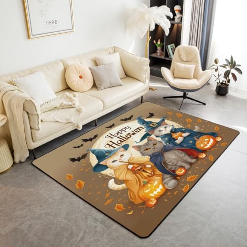 Homewish Halloween Dekor Teppiche Wohnzimmer 150x200 Kürbis Laterne Teppich für Kinder Jungen Mädchen Jugendliche,Katze Gothic Ghost Kinderteppich Fledermaus Spooky Rug Stilvoll Weich Zimmerdekor von Homewish