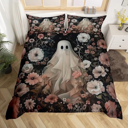 Homewish Halloween Ghost Bettwäsche Boho Blumen Gotik bettbezug Set 200x200cm für Kinder Teenager, Aquarell Blumen Weiße Silhouette bettset Mikrofaser Wohndekor Spooky Dunkle Schatten Bettwäscheset Homewish Halloween Ghost Bettwäsche Boho Blumen Gotik bettbezug Set 200x200cm für Kinder Teenager, Aquarell Blumen Weiße Silhouette bettset Mikrofaser Wohndekor Spooky Dunkle Schatten Bettwäscheset von Homewish