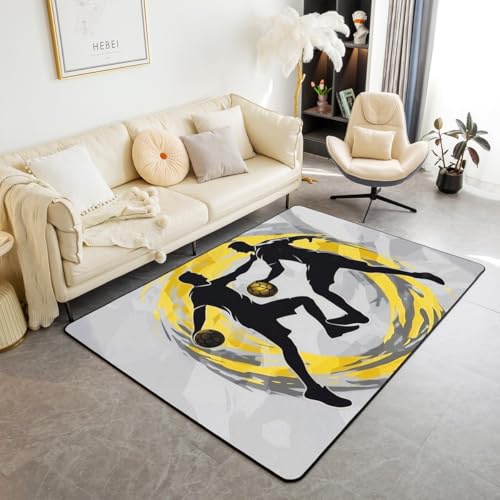 Homewish Handball Silhouette Teppich Gelb Grau Silhouette Sport Carpet Handball Liebhaber Teppiche Wohnzimmer Kinder Erwachsene,Cool Strudel Dynamisch Digitaldruck Rug 150x200 Stilvoll Pflegeleicht von Homewish