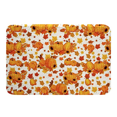 Homewish Herbst Kürbis Teppich 50 x 80 Herbst Ahornblätter Badezimmer Teppiche Thanksgiving Erntezeit Badematte für Zuhause Rustikales Bauernhaus Sonnenblumen Dusch Matte Orange Weiß Badezimmer Dekor von Homewish