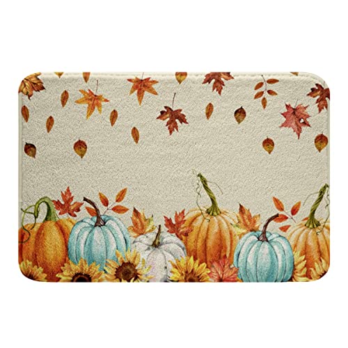 Homewish Herbst Kürbis Teppich für Zuhause 50 x 80 Thanksgiving Erntezeit Dekor Bade Teppiche Herbst Ahornblatt Badezimmer Teppiche für Kinder Jugend Erwachsene Rustikal Farm Sonnenblumen Badematte von Homewish