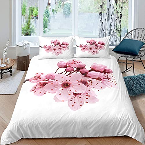 Homewish Japanische Kirschblüten Bettwäsche Set Kirschblüten Bettbezug Pflanze Zweige Blumen Tagesdecke Abdeckung Rosa Blüte Trösterbezug Waschbar Dekor 2 Stücke 135x200 von Homewish