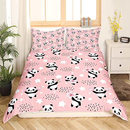 Homewish Kawaii Panda Bettbezug für Mädchen rosa Kirschblüten Bettwäsche Sets 135 x 200 Sterne Bettbezug niedliche Punkte Bettwäsche niedlicher Bär Tier Bettbezug Mikrofaser atmungsaktiv 2 Stück von Homewish