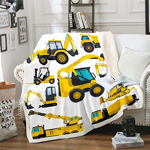 Homewish Kinder Bagger Plüsch Bettdecke,LKW-Traktor Sherpa Decke 130×150 Für Kinder Jungen Mädchen Teens,BAU Fahrzeug Fleece Flanell Decke Ausrüstung Auto Kran Werfen Decke von Homewish