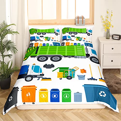 Homewish Kinder Müllwagen Bettwäsche 135x200 für Kleinkinder Jungen,Grüner LKW Bettwäsche Set,Recycling Mülltonne Müllcontainer Bettbezug für Teens Mädchen,Abfallwirtschaft Fahrzeug Bett Set,2 Stücke von Homewish