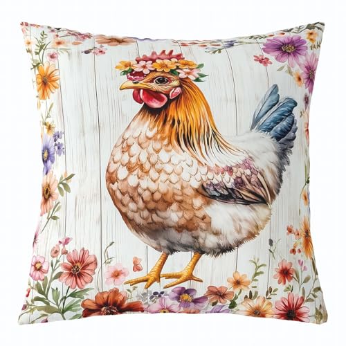 Homewish Kissenbezug Huhn 50X50 Kinder, Bunte Hähne Kissenhülle Niedlich Für Mädchen Jungen, Ästhetische Blumen Kissenbezug Mit Reißverschluss Dekokissenbezug,Waschbar Homewish Kissenbezug Huhn 50X50 Kinder, Bunte Hähne Kissenhülle Niedlich Für Mädchen Jungen, Ästhetische Blumen Kissenbezug Mit Reißverschluss Dekokissenbezug,Waschbar von Homewish
