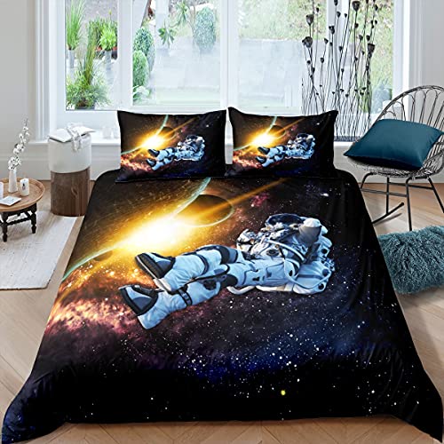 Homewish Lila Galaxy Tröster Bezug Astronaut Bettwäsche Set Weltraum Bettbezug Set Für Kinder Jungen Mädchen Sternenhimmel Planeten Universum Cosmos Tagesdecken Abdeckung Mit 1 Kissenbezug 135x200 von Homewish