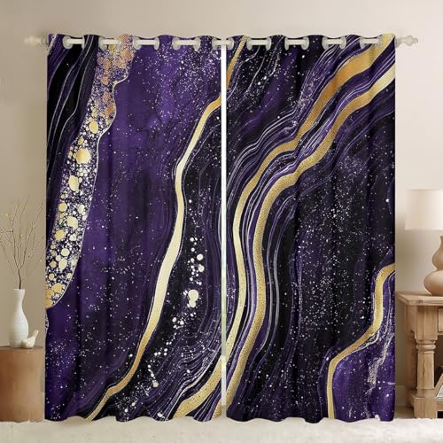 Homewish Lila und Gold Marmor Fenstervorhang Kinder,Goldener Glitter Muster Marmor Stein Vorhänge 183x117(HxB) Marmorierung Gardinen Abstrakte Kunstwerke Blickdichte Vorhänge 2 paneele Dekor von Homewish