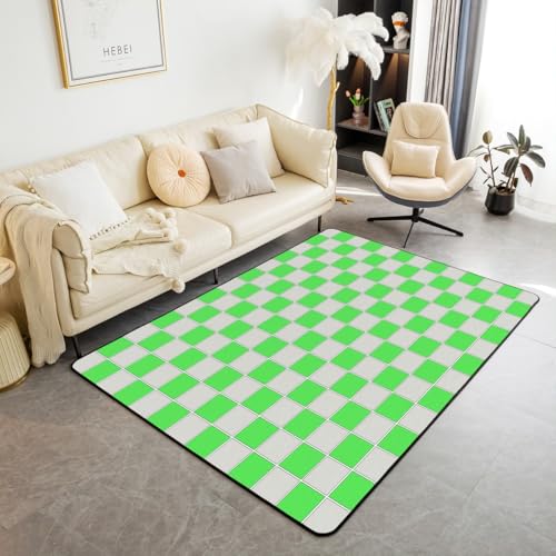 Homewish Lime Grün Grau Carpet Buffalo Plaid Checkered Teppiche Wohnzimmer 150x200 Geometrische Gingham Grids Teppich für Jungen Kinder Jugendliche Erwachsene,Moderne Mode Flächenteppich Wohndekor von Homewish
