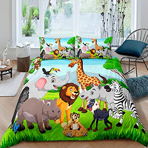 Homewish Löwe Tröster Bezug Safari Tiere Bettbezug Set Giraffe Elefant Nashorn Bettwäsche Set Für Kinder Jungen Mädchen Zebra AFFE Gorilla Bettwäsche Mit 1 Kissenbezug 135x150 Kinderzimmer Dekor von Homewish