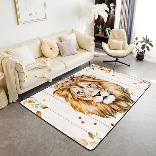 Homewish Löwin Teppich 100x150 Kinder,Goldener König Der Löwen Teppiche Wohnzimmer für Mädchen Jugendliche Tierliebhaber,König des Dschungels Holzbrett Dekor Flächenteppich Jungenzimmer Dekor Carpet Homewish Löwin Teppich 100x150 Kinder,Goldener König Der Löwen Teppiche Wohnzimmer für Mädchen Jugendliche Tierliebhaber,König des Dschungels Holzbrett Dekor Flächenteppich Jungenzimmer Dekor Carpet von Homewish
