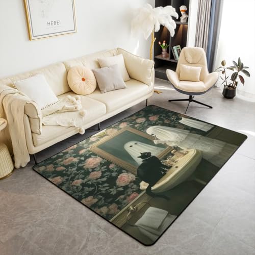 Homewish Lustiger Geist Teppiche Wohnzimmer 150x200 Glückliches Halloween Netter Geist Kinderteppich für Jugendliche,Gotische Katze Teppich Rose Blumen Retro Boho Floral Rug Stilvoll Pflegeleicht Homewish Lustiger Geist Teppiche Wohnzimmer 150x200 Glückliches Halloween Netter Geist Kinderteppich für Jugendliche,Gotische Katze Teppich Rose Blumen Retro Boho Floral Rug Stilvoll Pflegeleicht von Homewish