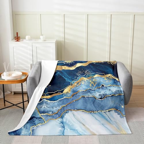 Homewish Marmor Textur Decke 130x150 (LxB), Goldene Marmor Wurf Decke, Blaue Stein Muster Fleece Decke, Ästhetik Fuid Muster Fuzzy Decke für Schlafzimmer Wohnzimmer, Leicht von Homewish