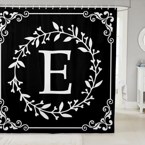 Homewish Monogramm Buchstabe E Badvorhang Schwarz und Weiß Duschvorhang 180x200 für Teenager,Boho Damask Floral Badezimmer Accessoires Persönliche Geschenke Botanische Blume Wasserdichtes Duschdekor Homewish Monogramm Buchstabe E Badvorhang Schwarz und Weiß Duschvorhang 180x200 für Teenager,Boho Damask Floral Badezimmer Accessoires Persönliche Geschenke Botanische Blume Wasserdichtes Duschdekor von Homewish