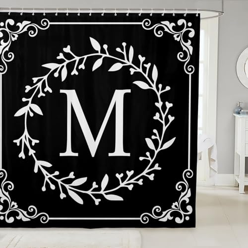 Homewish Monogramm Buchstabe M Badvorhang Schwarz und Weiß Duschvorhang 180x210 für Teenager,Boho Damask Floral Badezimmer Accessoires Persönliche Geschenke Botanische Blume Wasserdichtes Duschdekor Homewish Monogramm Buchstabe M Badvorhang Schwarz und Weiß Duschvorhang 180x210 für Teenager,Boho Damask Floral Badezimmer Accessoires Persönliche Geschenke Botanische Blume Wasserdichtes Duschdekor von Homewish