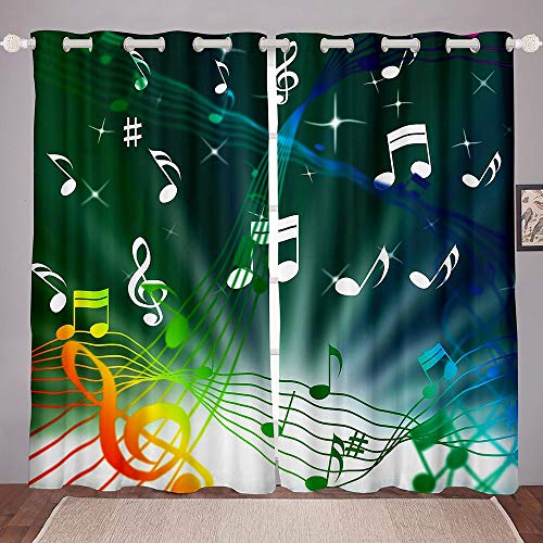 Homewish Musik Fenster Drapes Rotierende Musik Fenster Vorhänge Musikalische Noten Vorhang Panels Für Kinder Teen Jungen Klassische Musik Fenster Behandlungen Wohnzimmer Dekor 55"X69"Grün Blau von Homewish