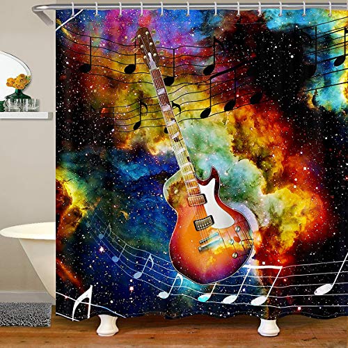 Homewish Musikalische Note Duschvorhänge, Jungen Gitarre Duschvorhang, Sternenhimmel Bad Vorhang für Kinder Mädchen Teenager, Tie Dye Galaxy Waschbar Wasserdicht Dekoratives Badezimmer, 180x180 (BxL) von Homewish