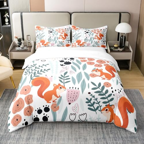Nettes Eichhörnchen Bettwäsche Set,Kawaii Cartoon Tier Bettbezug Schlafzimmer Dekor,Grüne Botanische Blumenblätter Tröster Abdeckung 155x220,Schöne Pfote Liebe Herz Muster Bettbezug,Leicht Nettes Eichhörnchen Bettwäsche Set,Kawaii Cartoon Tier Bettbezug Schlafzimmer Dekor,Grüne Botanische Blumenblätter Tröster Abdeckung 155x220,Schöne Pfote Liebe Herz Muster Bettbezug,Leicht von Homewish