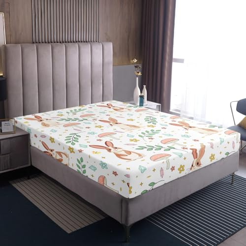 Homewish Niedliches Kaninchen Spannbettlaken 140x200cm für Kinder Mädchen Jungen,Cartoon Waldtier Bettlaken Blumen Botanischen Pilzen Blätter Kuschelig Kaninchen Spannbetttuch Modern Raumdekor Homewish Niedliches Kaninchen Spannbettlaken 140x200cm für Kinder Mädchen Jungen,Cartoon Waldtier Bettlaken Blumen Botanischen Pilzen Blätter Kuschelig Kaninchen Spannbetttuch Modern Raumdekor von Homewish