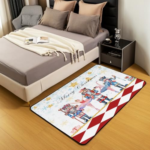 Homewish Nussknacker Weihnachten Carpet Frohe Weihnachten Rug Weihnachts-Nussknacker-Dekor Flächenteppich Roter Weißer Geometrischer Diamant Teppiche Schlafzimmer 150x200 Teenager Wohnzimmer Teppich von Homewish