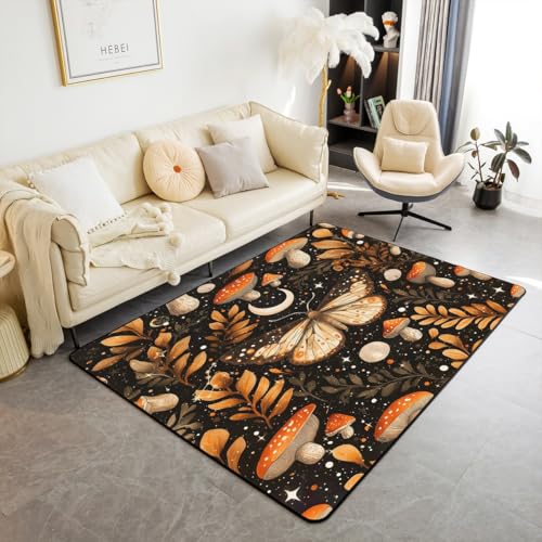Homewish Orange Pilz Flächenteppich 150x200 Gotische Motte Teppich für Kinder Jungen Jugendliche,Erwachsene Gotische Schmetterling Vintage Pflanzen Teppiche Wohnzimmer Mond Sternenstern Schwarz Rug Homewish Orange Pilz Flächenteppich 150x200 Gotische Motte Teppich für Kinder Jungen Jugendliche,Erwachsene Gotische Schmetterling Vintage Pflanzen Teppiche Wohnzimmer Mond Sternenstern Schwarz Rug von Homewish