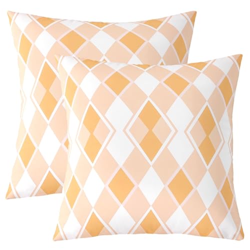 Homewish Oranger Weißer Diamant Kissenbezüge 40x40cm 2Er Set Geometrische Diamanten Kissenbezug Buffalo Plaid Kissenhülle für Kinder Jugendliche,Coquette-Ästhetik Weich Bequem Dekokissenbezüge von Homewish