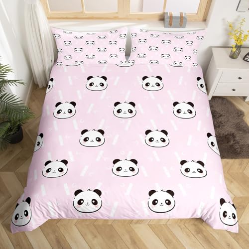 Homewish Pandas Bettwäsche 135x200cm Kawaii bettbezug Set für Jugendliche Kinder,für Mädchen Jungen Tier Regenbogen Ombre Cartoon Bambus Niedlich Bettwäscheset Weiß Rosa bettset Mikrofaser raumdekor von Homewish
