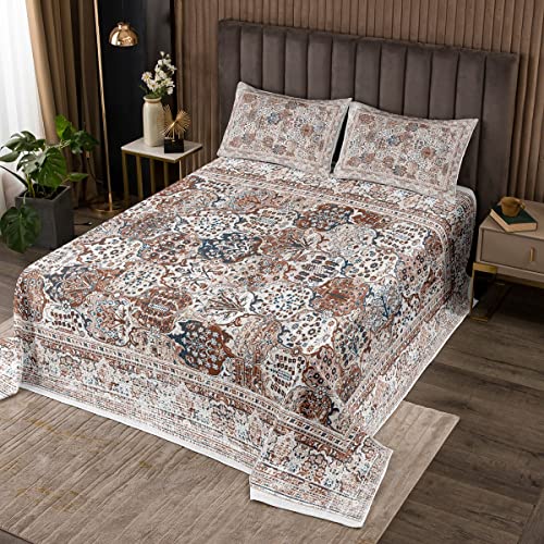 Homewish Persische Abdeckung 240Wx260L Orientalische Bettwäsche, Weinlese Blumen Bettwäsche Set Retro Tribal Patchwork Steppdecke Set, Abstrakte Boho Bett Set Ästhetische Paisley Dekorative von Homewish