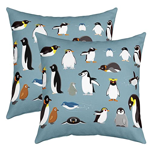 Homewish Pinguine Wurf Kissenbezüge 50x50 Satz von 2 für Home Bed Decor,Antarktis Tiere Wildlife Kissenbezüge,Cartoon Little Penguins Kissenbezüge,Cute Wild Safari Thema Dekorative Kissenbezüge Soft von Homewish