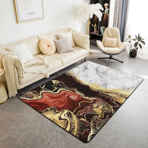 Homewish Retro Braun Marmor Teppich 150x200 Abstraktes Gold Schwarz Braun Teppiche Wohnzimmer für Kinder Jungen Mädchen Jugendliche,Mode Marmorierung Flächenteppich Bronze Pailletten Carpet Raumdekor von Homewish