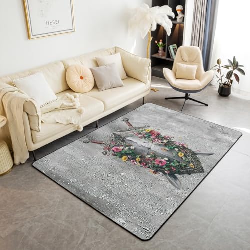 Homewish Ritter Teppich 150x200 Schwert Teppiche Wohnzimmer für Kinder Jungen Mädchen Jugendliche,Mittelalterlicher Soldat Rustikal Grau Rug Retro Blumen Malerei Carpet Schlafzimmerdekor Homewish Ritter Teppich 150x200 Schwert Teppiche Wohnzimmer für Kinder Jungen Mädchen Jugendliche,Mittelalterlicher Soldat Rustikal Grau Rug Retro Blumen Malerei Carpet Schlafzimmerdekor von Homewish