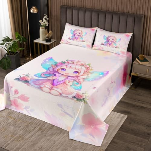 Homewish Rosa Fee Prinzessin Steppdecke Alphabet V Coquette Tagesdecke 240x260cm Floral Fee Steppdecken Aquarell Floral Schmetterling Tagesdecken für Kinder Teenager Moderne raumdekor 2 Kissenbezüge von Homewish