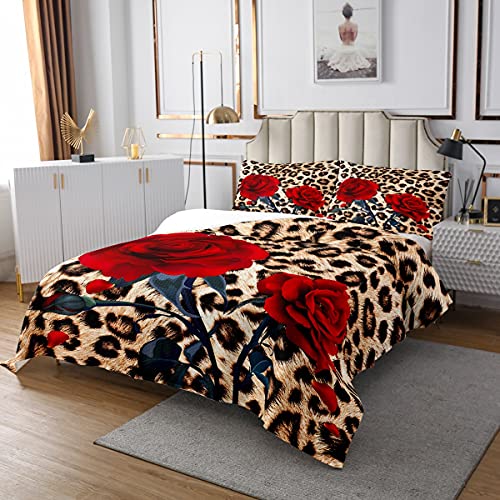 Homewish Rose Blume Coverlet Set 170×210,Leopard Print Bettdecke für Kinder Mädchen Frauen,rote Floral Blütenblatt Zweige Gesteppte Coverlet Camouflage Tier Haut Set mit 1 Kissen Fall Homewish Rose Blume Coverlet Set 170×210,Leopard Print Bettdecke für Kinder Mädchen Frauen,rote Floral Blütenblatt Zweige Gesteppte Coverlet Camouflage Tier Haut Set mit 1 Kissen Fall von Homewish