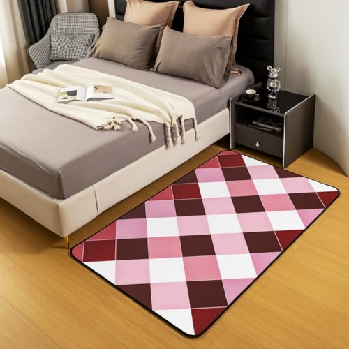 Homewish Rot Weiß Teppich Ästhetik Geometrischer Diamant Teppiche Wohnzimmer Vintage Brick Rot Carpet Moderne Ästhetik Flächenteppich 150x200 für Teenager Schlafzimmer Rug von Homewish