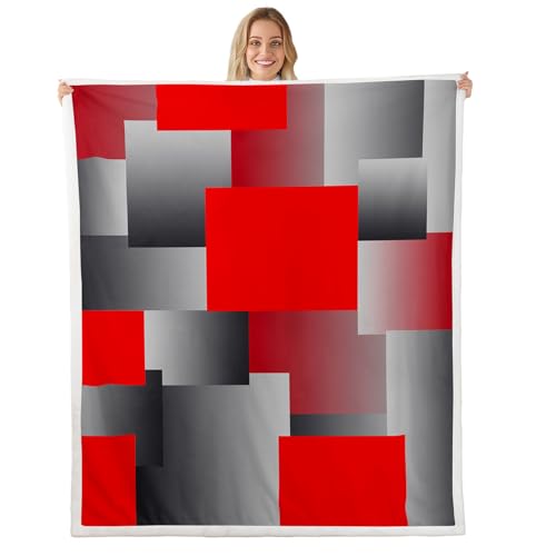 Homewish Rote Geometrische Fuzzy Decke Moderne Abstrakte Kunst Fleecedecke 75x100cm Schwarz Grau Rendering Geometrische Wurfdecke für Kinder Teen Erwachsene,Rechteck Geometrie Check Grid Decke von Homewish