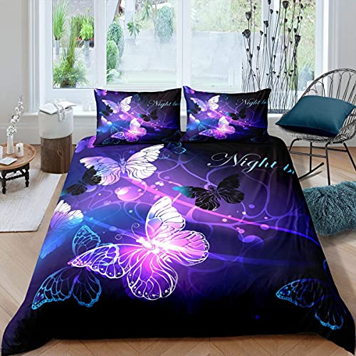 Homewish Schmetterling Bettwäsche Set, Fantasy Schmetterlinge Fee Inspiration Tier Traumhafte Nacht Garten Thema Trösterbezug, Dekorativer 3 Stücke Bettbezug mit 2 Kissenbezüge,200x200 Größe,Blaugrün von Homewish