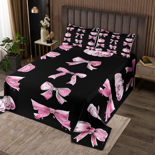 Homewish Schwarz und Rosa Bowknot Steppdecke Halloween Kürbis Dekorationen Steppdecken Prinzessin Band Bogen Tagesdecke 170x210cm Coquette Girls Spooky Tagesdecken 1 Kissenbezug Mikrofaser von Homewish