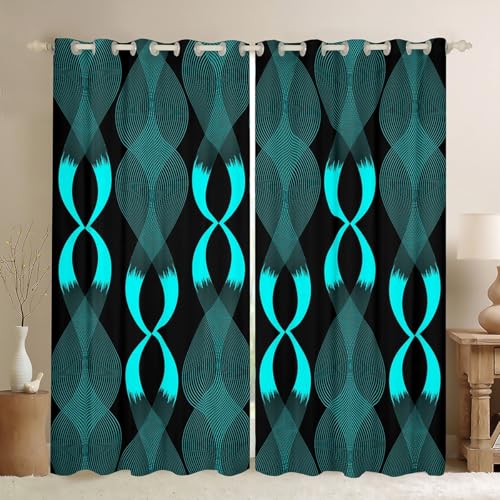 Homewish Schwarz und Türkis Blackout Vorhänge Aquarellgradient Gestreift Fenstervorhang 2 Panels 260x140(HxB) Dekorative Abstrakte Classin-Linien Gardinen,Grauweißes Band Fensterbekleidungen von Homewish