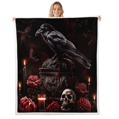 Homewish Schwarze Krahe Fleecedecke 75x100cm Romantische Rose Halloween Decke für Jungen Mädchen Kinder Erwachsene,Todeskädel Skelett Kuscheldecke Gothic Horror Theme Bett Couch Dekor Decken Homewish Schwarze Krahe Fleecedecke 75x100cm Romantische Rose Halloween Decke für Jungen Mädchen Kinder Erwachsene,Todeskädel Skelett Kuscheldecke Gothic Horror Theme Bett Couch Dekor Decken von Homewish