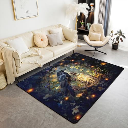 Homewish Schwarze Krahe Teppich Gotische Halloween Teppiche Wohnzimmer 100x150 für Kinder Jungen Mädchen Teenager,Raven Vogel Kinderteppich Rustikale Blume Rug Stilvoll Raumdekor Weich Homewish Schwarze Krahe Teppich Gotische Halloween Teppiche Wohnzimmer 100x150 für Kinder Jungen Mädchen Teenager,Raven Vogel Kinderteppich Rustikale Blume Rug Stilvoll Raumdekor Weich von Homewish