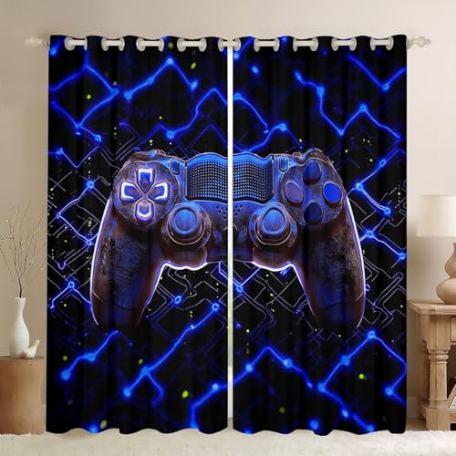 Homewish Spielkonsole Verdunkelungs Vorhänge 140Bx175L,Video Gaming Controller Vorhänge,Geometrische Gamepad Gedruckte Kinder Jungen Vorhänge für Vorhänge,Dunkelblaue Gamer Fenster Vorhänge 2 Panels von Homewish