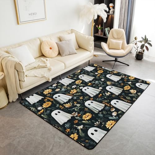 Homewish Spooky Halloween Boho Schwarz Teppich 100x150 Netter Geist Teppiche Wohnzimmer für Teenager,Halloween Dekor Schwarze Böhmische Blumen Kinderteppich Retro Horror Rug Stilvoll Pflegeleicht Homewish Spooky Halloween Boho Schwarz Teppich 100x150 Netter Geist Teppiche Wohnzimmer für Teenager,Halloween Dekor Schwarze Böhmische Blumen Kinderteppich Retro Horror Rug Stilvoll Pflegeleicht von Homewish